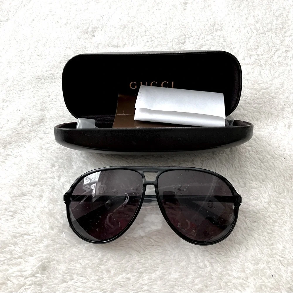 NWB Authentic Gucci GG 1646/s Unisex Aviator Sunglasses Black Brown - Picture 5 of 8